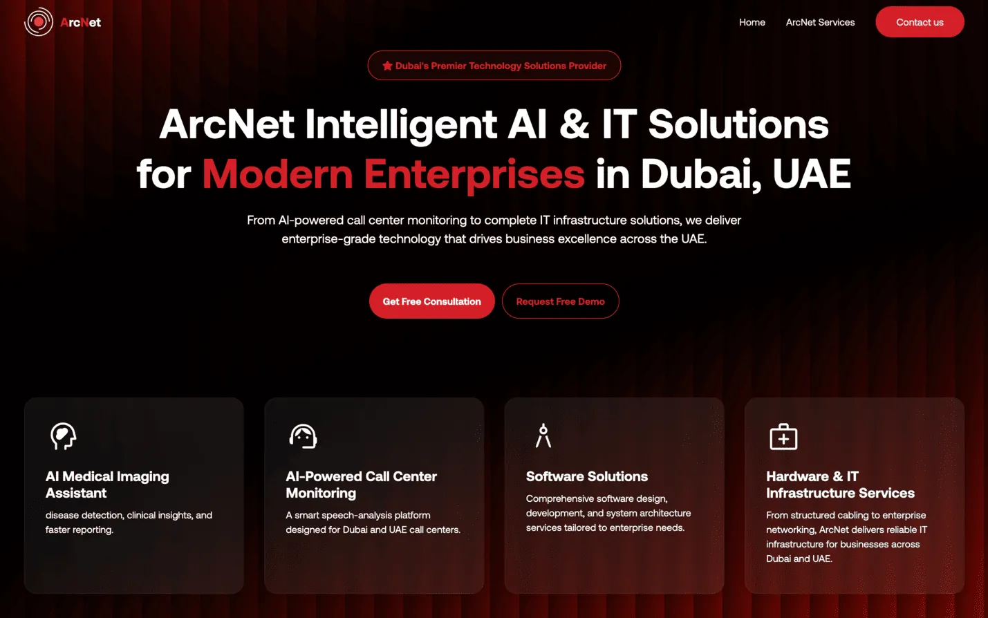 نمونه کار وب‌سایت شرکت ARC NET UAE — طراحی شده توسط نیسو وب