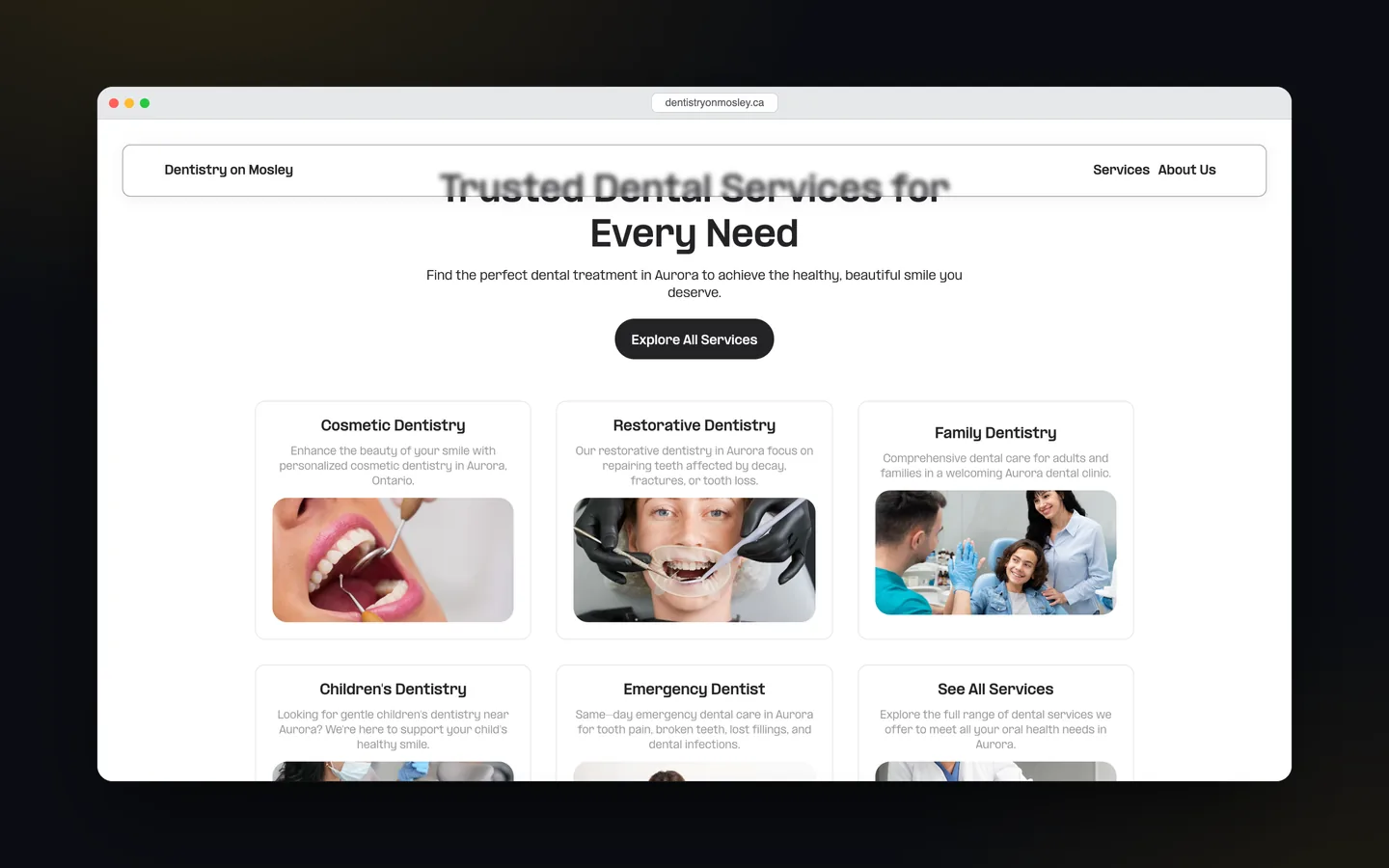 بخش فهرست خدمات وبسایت Dentistry on Mosley