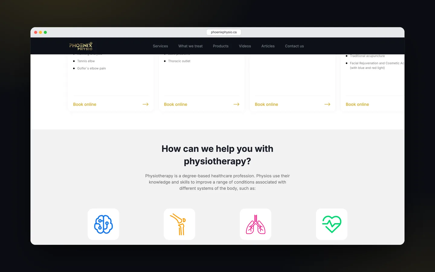 بخش معرفی خدمات وبسایت Phoenix Physio