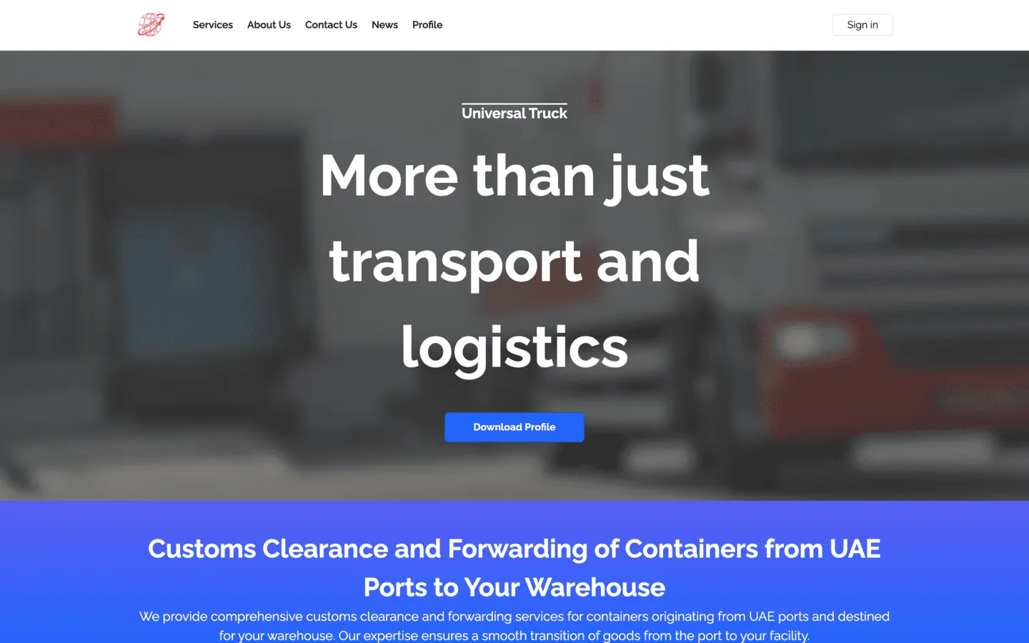 نمونه کار معرفی خدمات Universal Truck — طراحی شده توسط نیسو وب