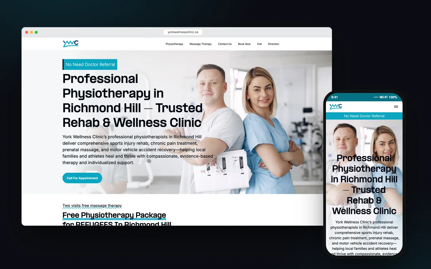 ماکاپ دسکتاپ و موبایل از صفحه اصلی وب‌سایت York Wellness Clinic