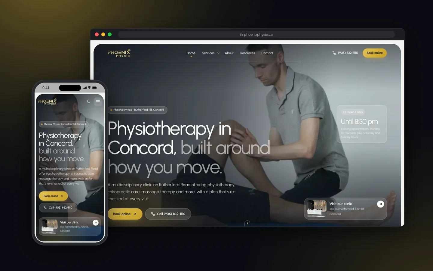ماکاپ دسکتاپ و موبایل از صفحه اصلی وبسایت Phoenix Physio