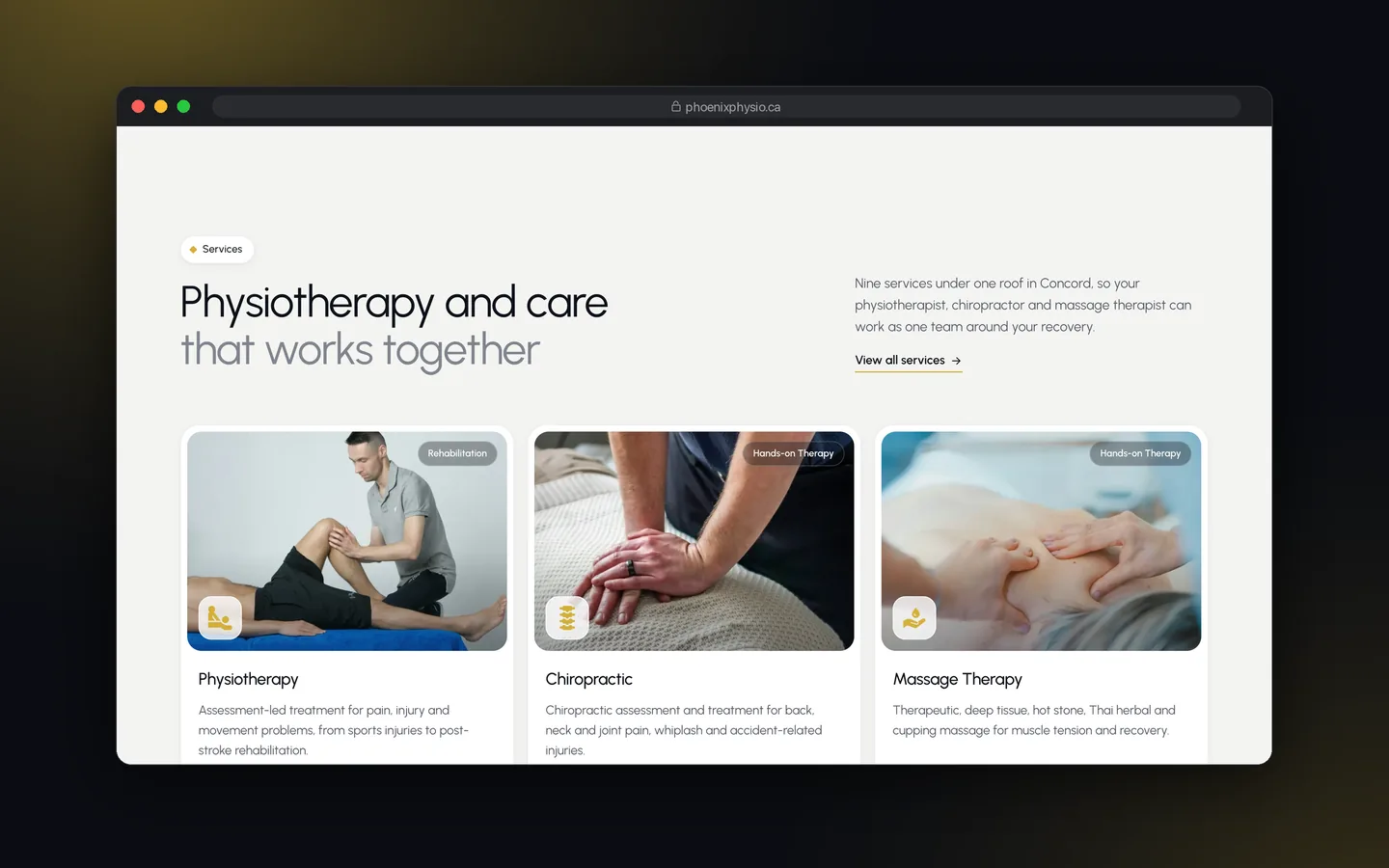 بخش معرفی خدمات وبسایت Phoenix Physio