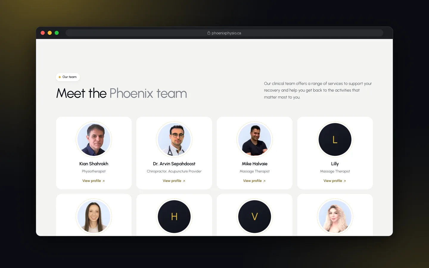 بخش معرفی تیم درمانی وبسایت Phoenix Physio